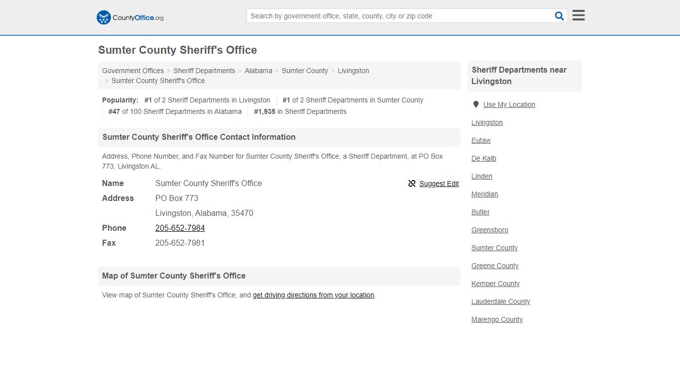 Sumter County Sheriff's Office - Livingston, AL (Address ...